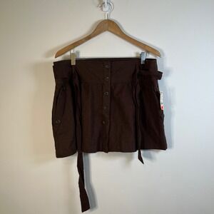 Discovery Clothing Brown 100% Linen Button Front Tie Waist Mini Skirt XL